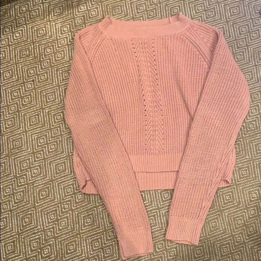 Pink, woven, sweater
